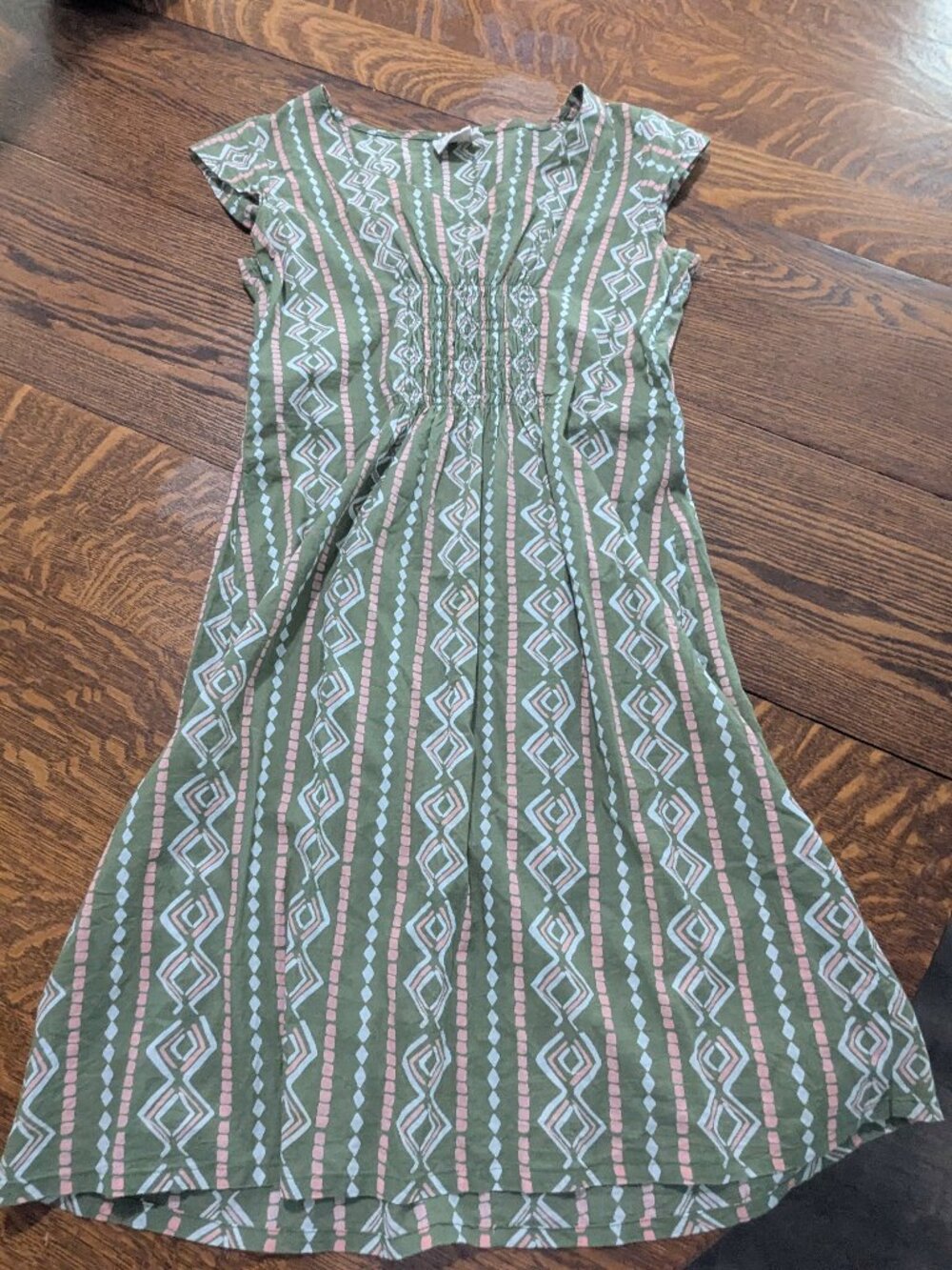 Mata Traders Fair Trade Patterned Green Midi Dress Woman's Size Large